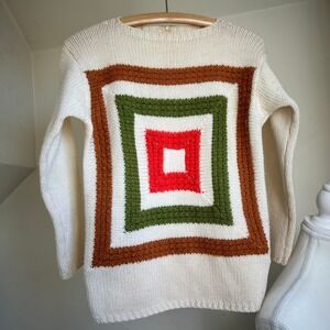 Vintage chunky wool geometric sweater knit trippy psychedelic artsy unique funky